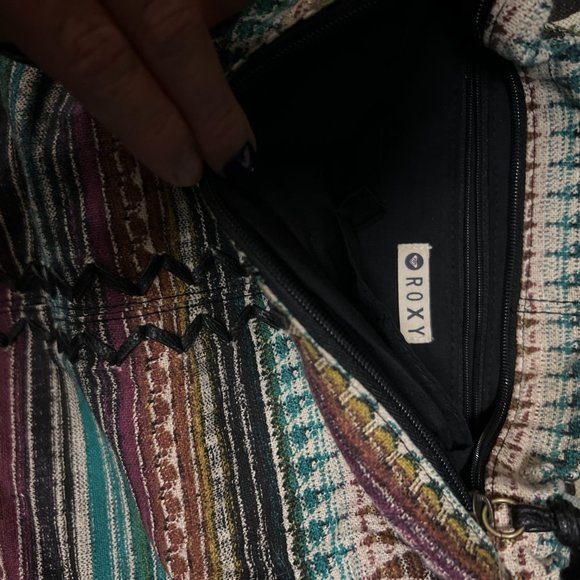 Roxy Vintage Hobo Bag Tribal Print Leather Straps Metal Rings - Picture 3 of 6